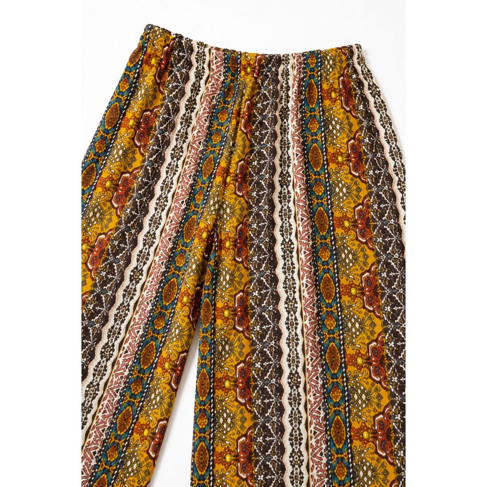 Coco Bianco Patchwork Paisley Palazzo Pants Wide Leg Flowy Pull On 70s Boho Size